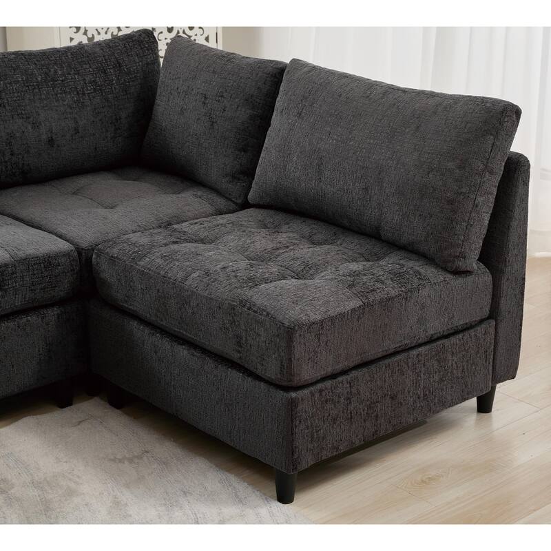 128" Chenille U-Shaped Modular Sectional Sofa with Storage Ottoman, Pocket Spring Support, and 6-Seat Configurable Design