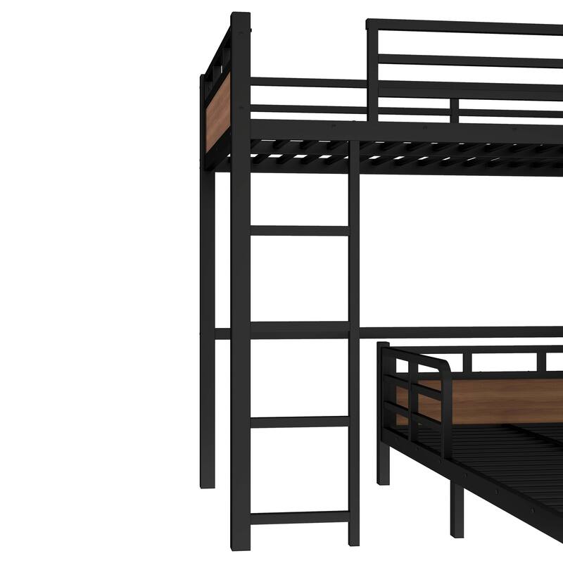 Roomfitters Twin/Full/Queen Metal Bunk Bed & Loft Bed with Raised Safety Fence, Convertible Platform Design, Vintage Wood