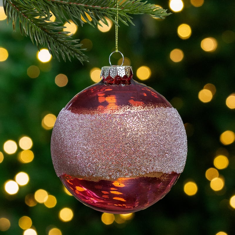 4" Pink and Gold Glitter Frosted Glass Ball Christmas Ornament