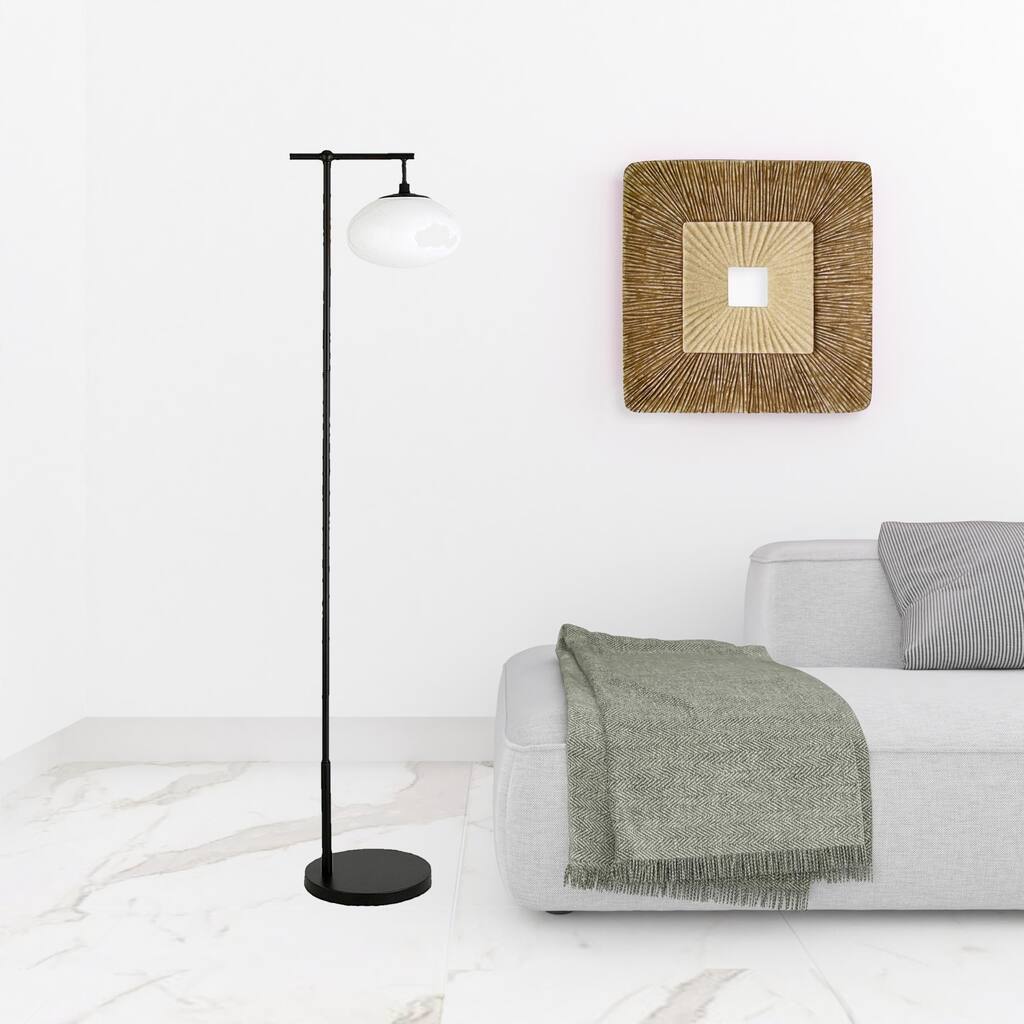 HomeRoots 68" Black Reading Floor Lamp With White Frosted Glass Globe Shade - 68" Tall