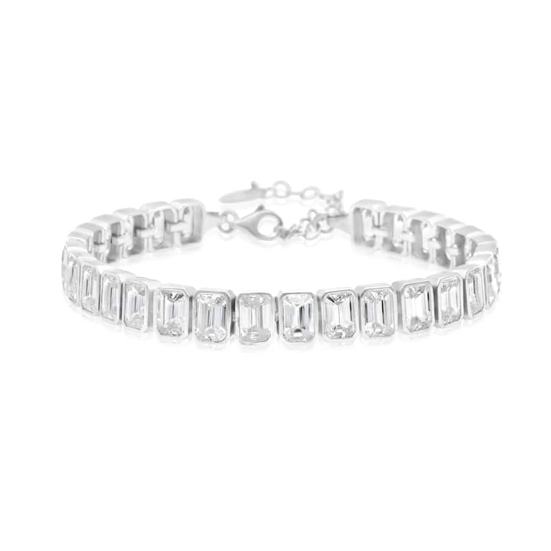 SHYMI Bezel-Set Emerald Tennis Statement Bracelet - Silver - White