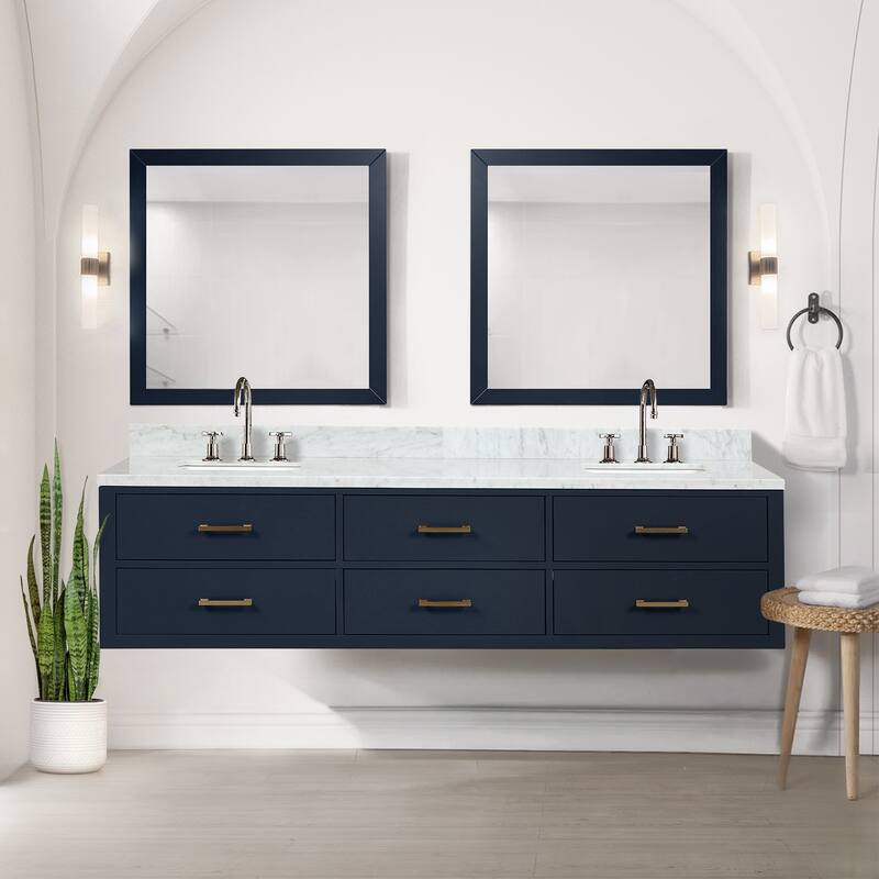 Lexora Castor Double Bath Vanity, Carrara Marble Top, Faucet Set, and Mirrors