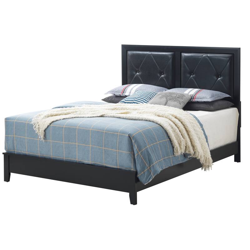 Upholstered Tufted Faux Leather Full Panel Bed - 80" - Black