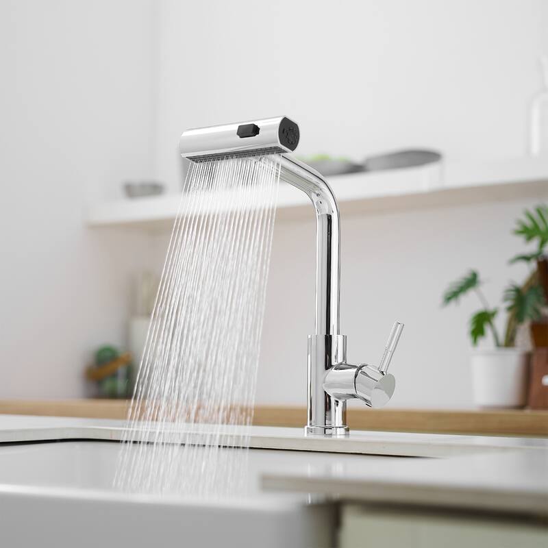 Waterfall Single Hole Kitchen Faucets with Soap Dispenser, Pull Down Sprayer and cUPC Supply Lines