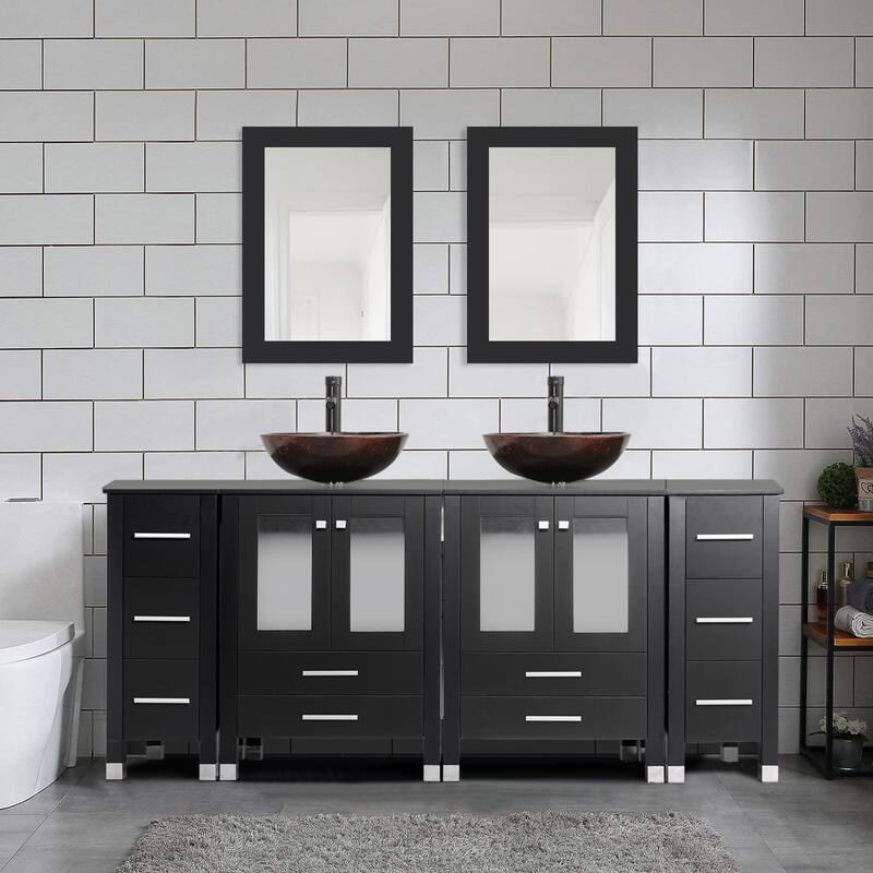 72" Bathroom Vanity Set with Vessel Sink Side Cabinet Combo