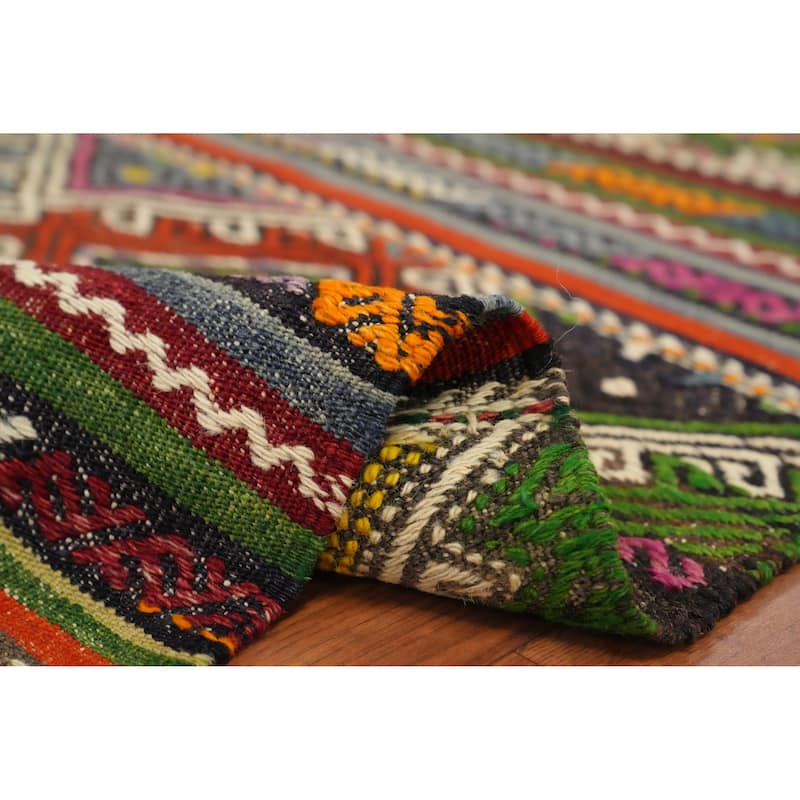 Hand Woven Oriental 100% Wool Carpet Southwestern Tribal Multi-Colored Kilim Area Rug - 7' 11'' X 5' 3''