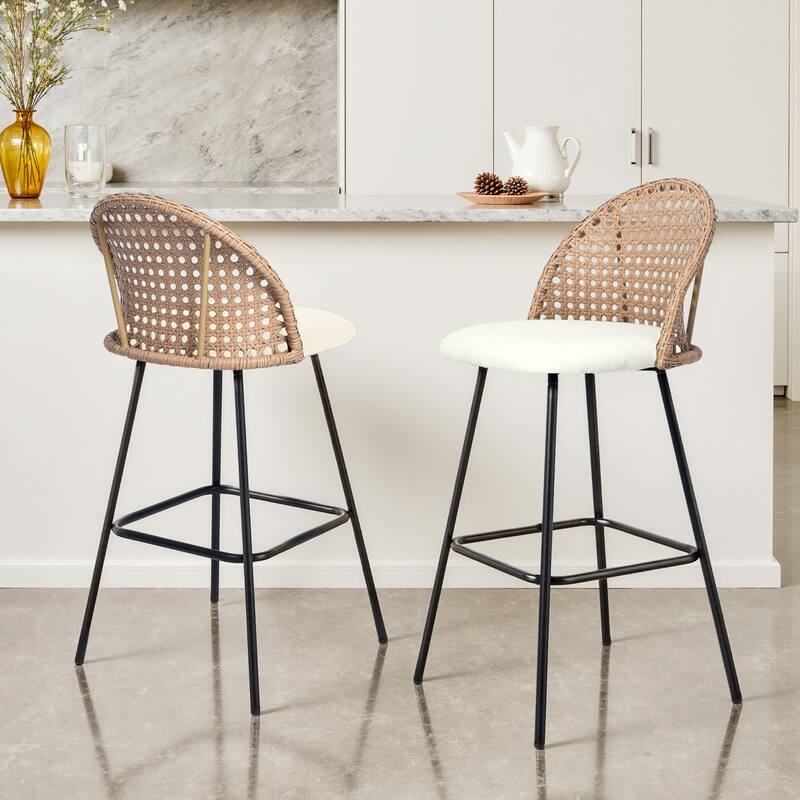 28"/29" Set of 2 Rattan Counter Height Swivel Bar Stools Chenille Cushion