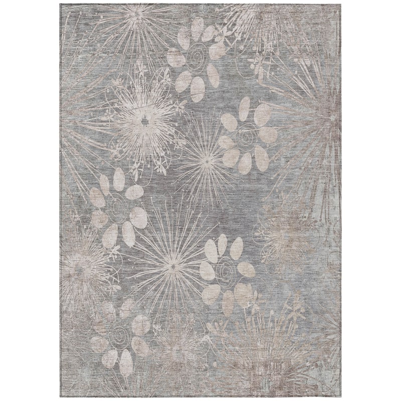 Machine Washable Indoor/ Outdoor Floral Geo Chantille Rug