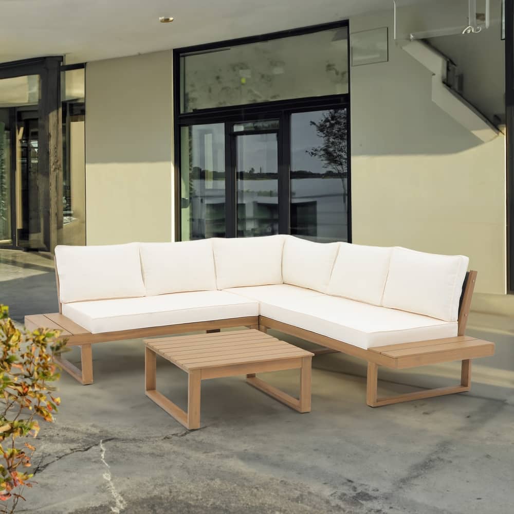Outdoor 4 pieces V-Shaped Acacia Wood Sectional Sofa Set