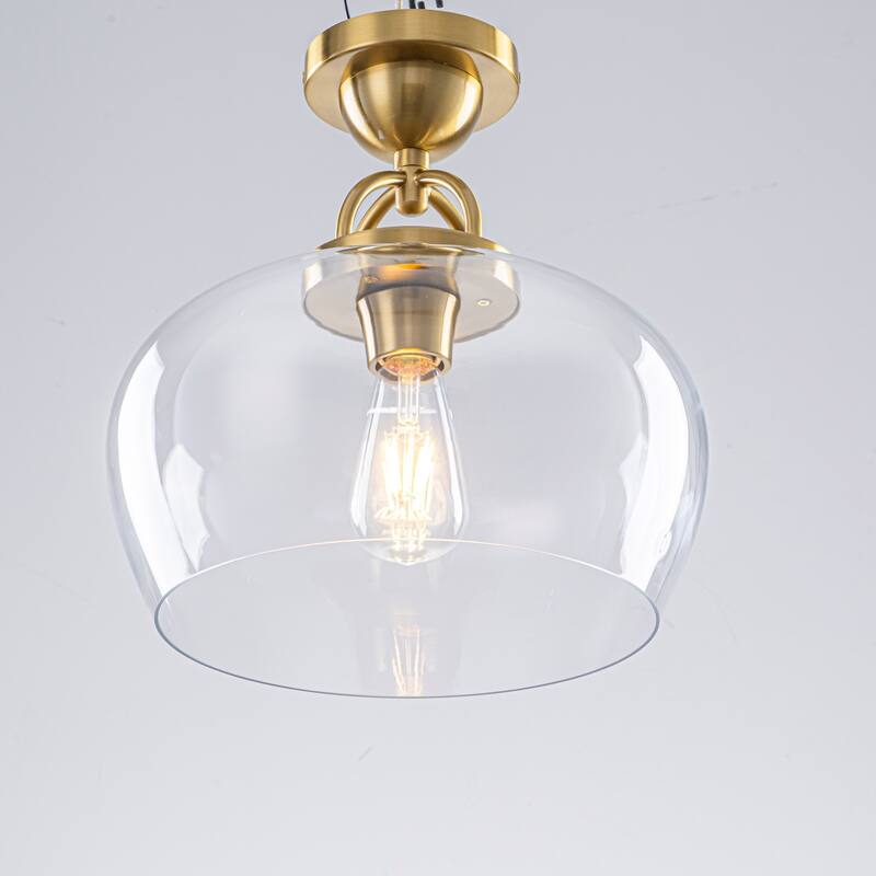 1-Light Modern Metal & Glass Flush Mount with Transparent Open Flat-Ball Shade for Bedroom - 11.8 in. W x 13 in. H