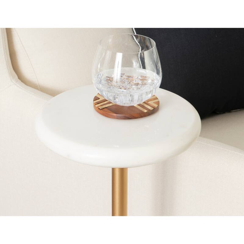 Linon Emily White Marble Glam Drink End Table