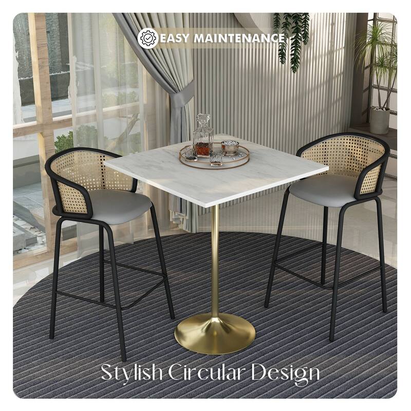 LeisureMod Verve Square Bar Dining Table with White Resin TableTop and Gold Steel Base for Kitchen & Dining Room