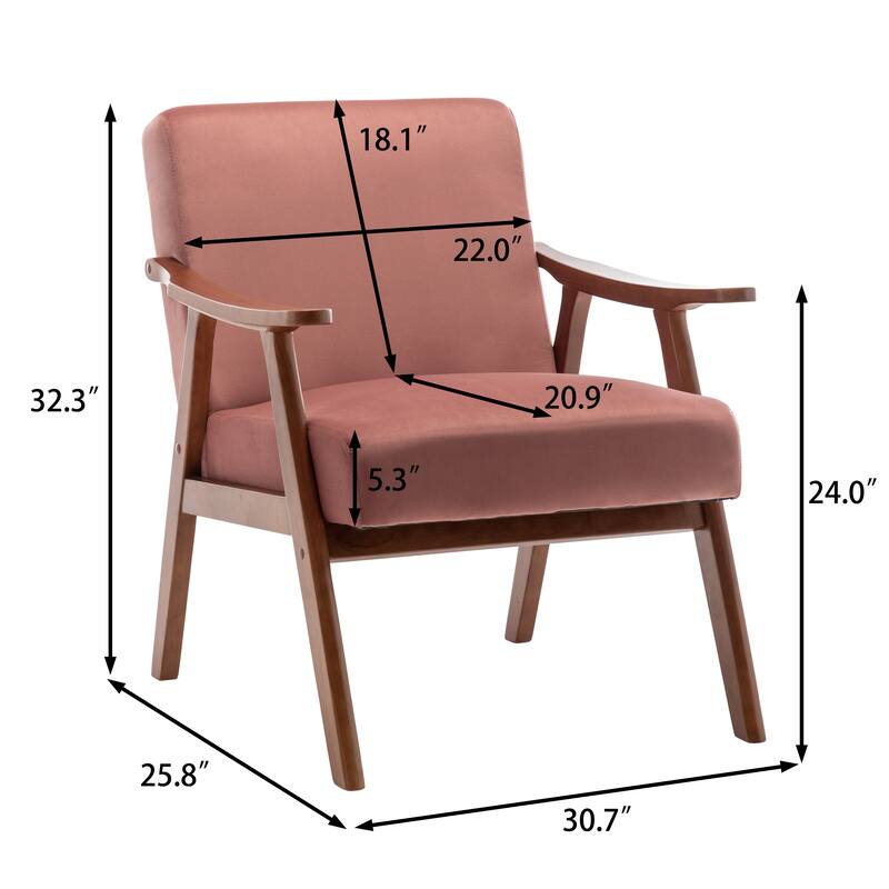 Mid-Century Modern Chair, Living Room Chair with Solid Wood Frame, Accent Chair Extra-Thick Backrest, Wingback Chair