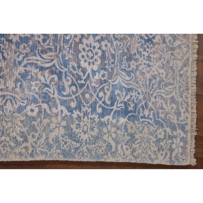 Blue Abstract Modern Accent Rug Handmade Wool Carpet - 2'8"x 5'0"