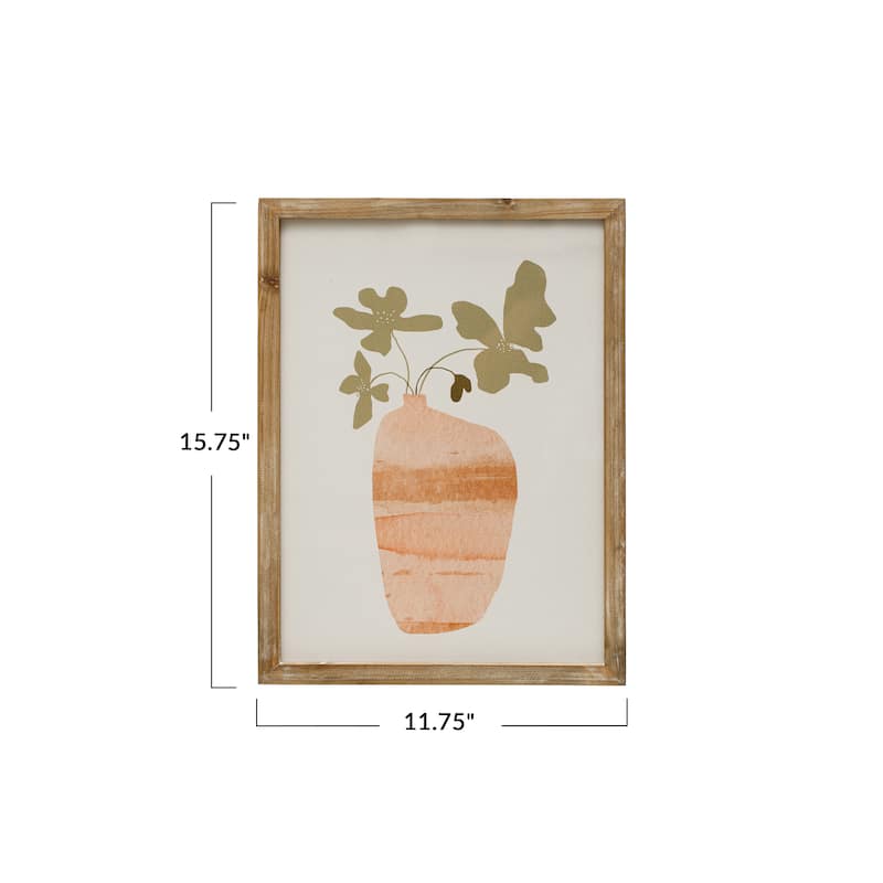 Wood Framed Flowers in Vase Wall Art with Glass Cover