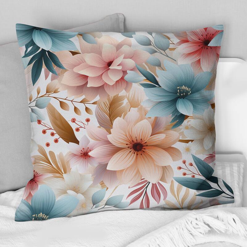 Designart "Pastel Bohemian Flowers Pattern" Floral Printed Throw Pillow - 18 x 18