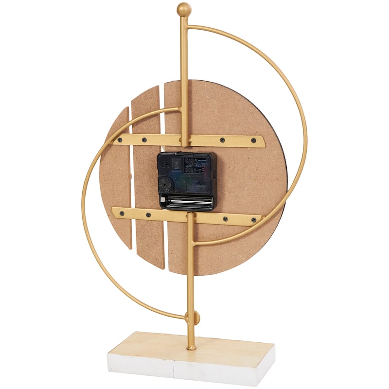 CosmoLiving by Cosmopolitan Black Wooden Two-Toned Geometric Decorative Clock with Wood Accents and Gold Semicircle Frame