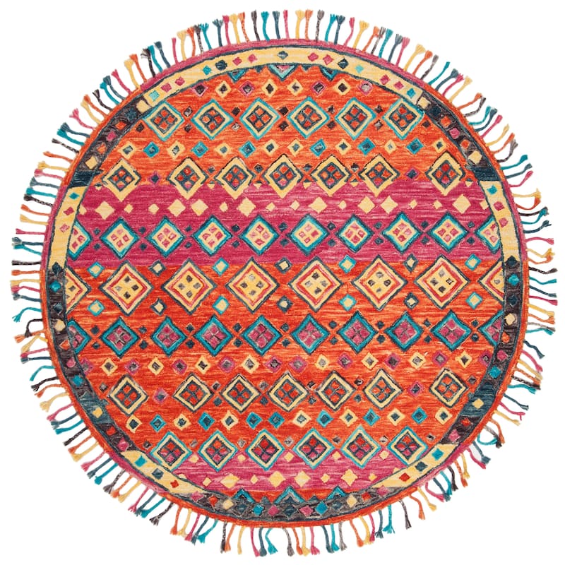 SAFAVIEH Handmade Aspen Dona Boho Tribal Wool Rug - 8' Round - Orange/Fuchsia - Round