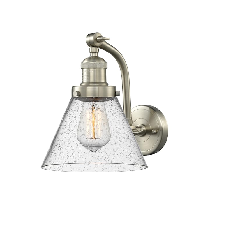 Innovations Lighting Large Cone Single Light 12" Tall Wall Sconce - Brushed Satin Nickel / Seedy