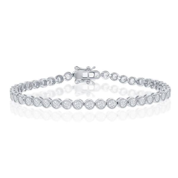 slide 1 of 2, La Preciosa Round 4mm Simulated CZ Diamond 7.5’’ Tennis Bracelet Silver/14k Gold Sterling Silver Bridal Engagement Jewelry Rhodium-Plated