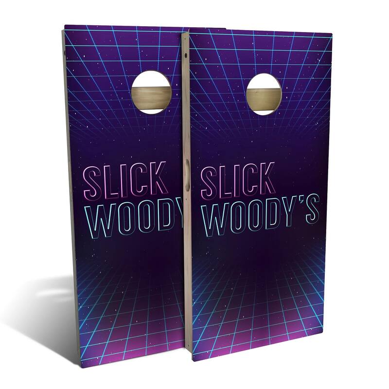 80s Neon Logo Outdoor Cornhole Board Set - Backyard 2x4 - NO Accessories