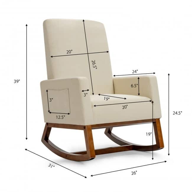 Rocking High Back Upholstered Lounge Armchair with Side Pocket - 31" x 26" x 39" (L x W x H)