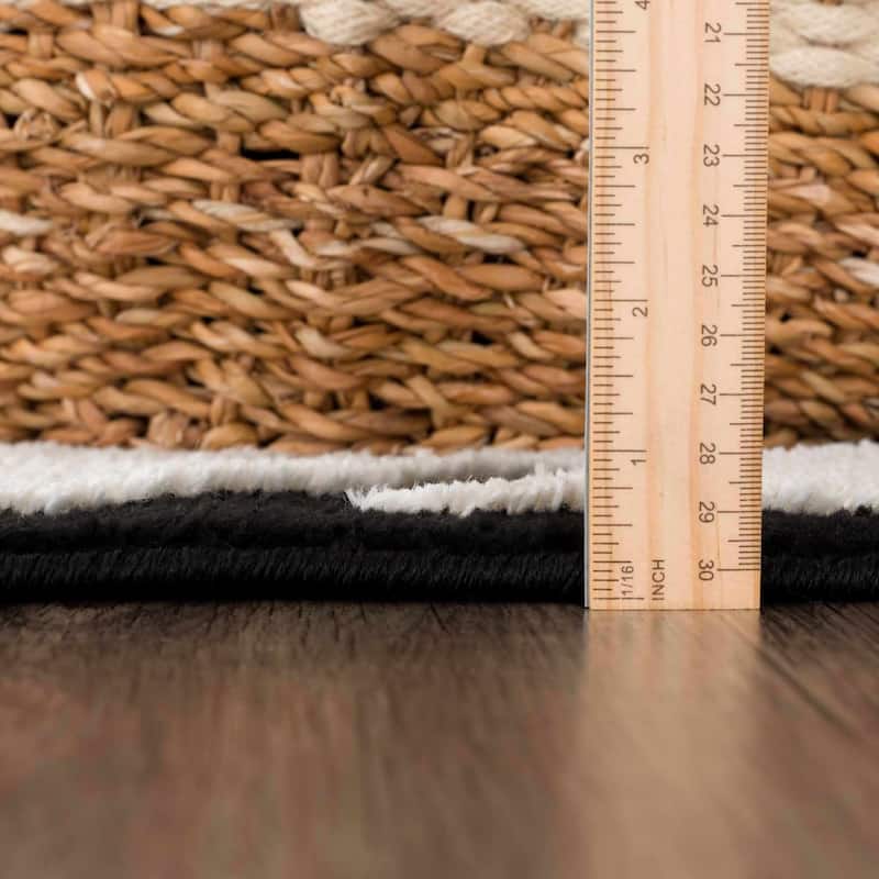Hauteloom Azana Living Room, Bedroom Area Rug - Farmhouse - High Pile - Bone,Black - 5'3" x 7'