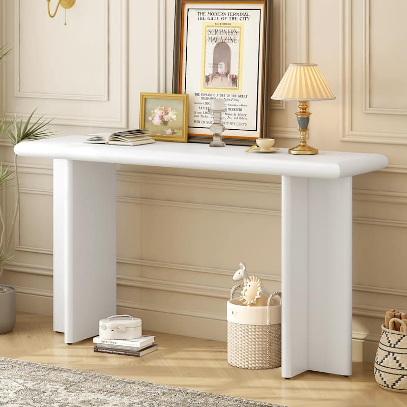 Modern Entryway Table with L-Shaped Legs, 59" Narrow Console Table End Table Accent Table for Living Room Hallway