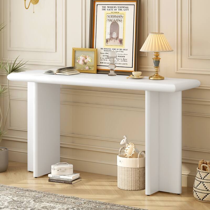 Modern Entryway Table with L-Shaped Legs - White