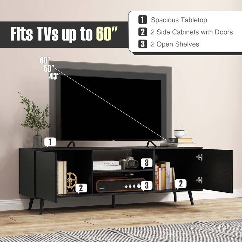 Costway TV Stand for 60" TVs Mid Century Modern Media Console Table - See Details
