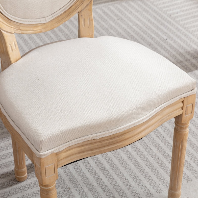 French Style Linen Fabric Dining Chairs - Set of 2 with Solid Wood Frame