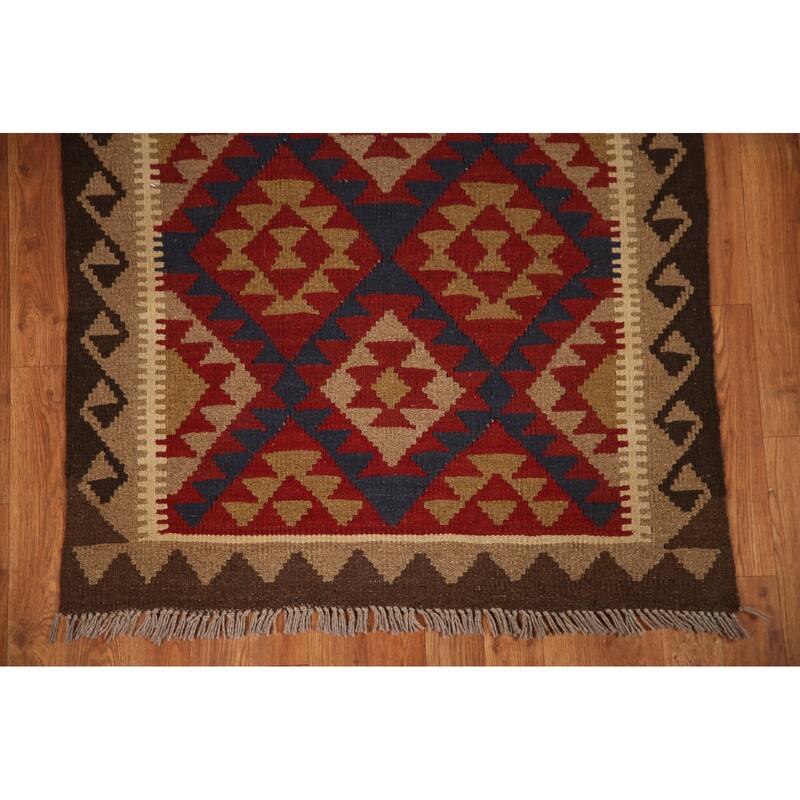 Reversible Kilim Area Rug Hand-woven Multi-Color Wool Foyer Carpet - 3'0" x 5'2"