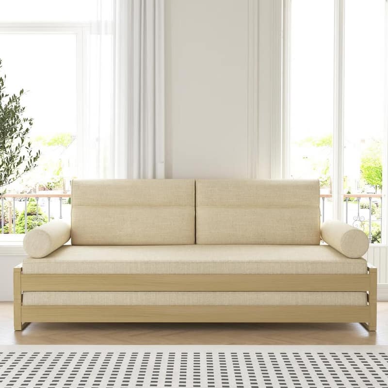 Convertible sofa bed comfortable stackable sofa bed, cotton-linen fabric - for living room bedroom (yellow)