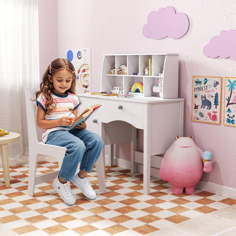 Gymax Kids Study Desk & Chair Set Children Wooden Craft Table w/ Chair