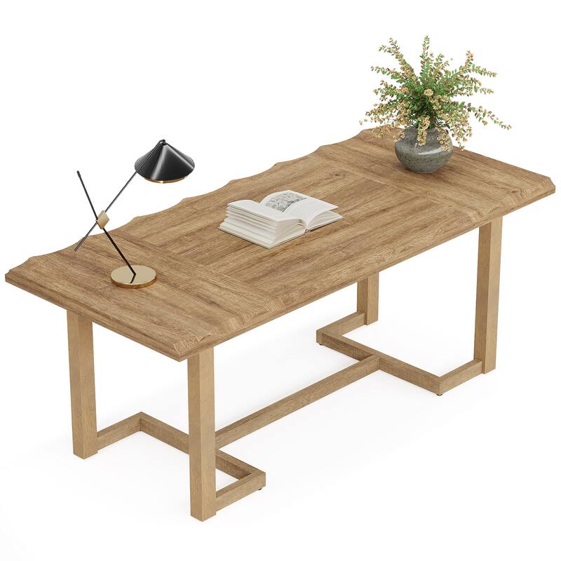 Rectangular Computer Desk, Writing Table with Solid Wood Legs, Executive Desk Workstation for Home Office, Work & Study