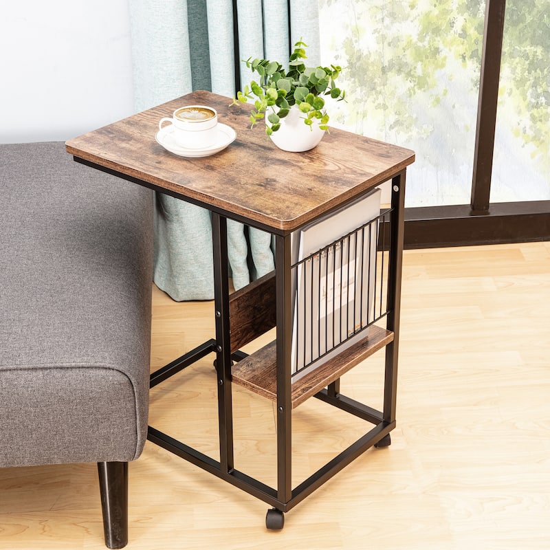 JJS Side End C Table with Magazine Holder for Sofa Couch Table Snack Table