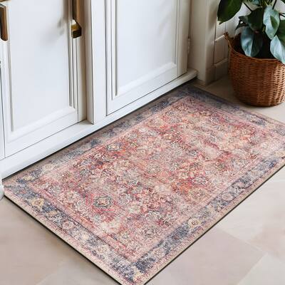 World Rug Gallery Vintage Bordered Machine Washable Non Slip Area Rug