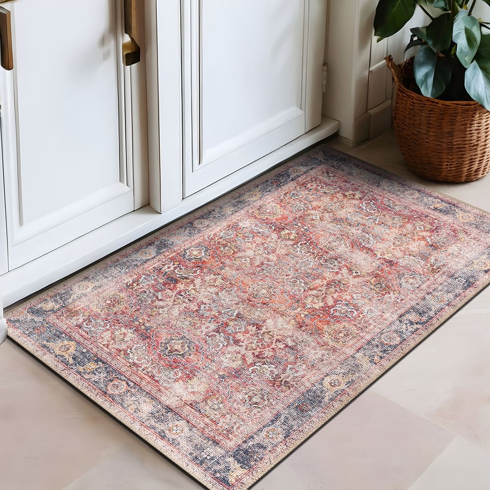 World Rug Gallery Vintage Bordered Washable Non-Slip Area Rug