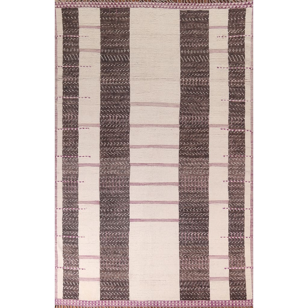 Striped Moroccan Modern Area Rug Handmade Wool Carpet - 8'11"x 12'7"