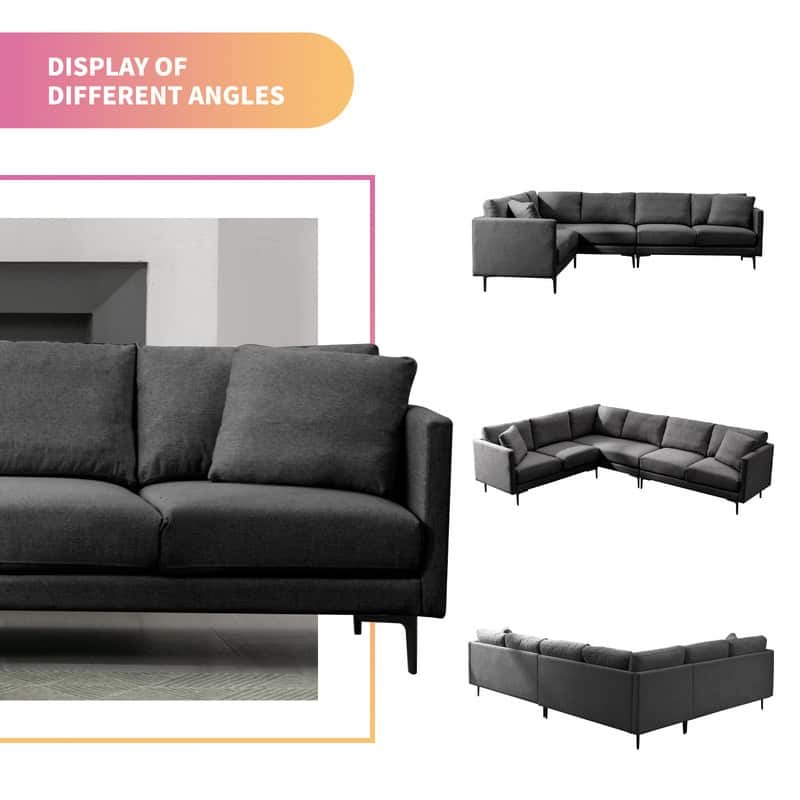 Mixoy Modular Sectional Sofa, L-Shaped Couch with Linen Fabric, Corner Couches and Sofas for Living Room