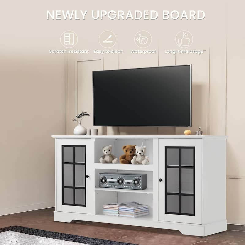 EROMMY TV Stand for 65 Inch TV, Entertainment Center with LED Lights, Storage & Power Outlets, Media Console for Living Room