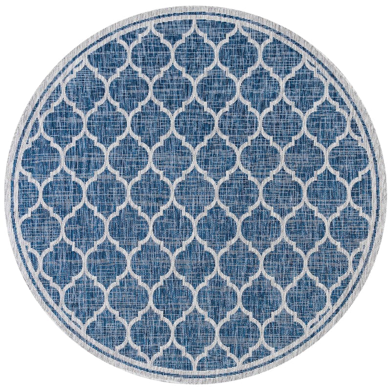 JONATHAN Y Zinnia Textured Weave Indoor/Outdoor Area Rug - 5' Round - Navy/Gray