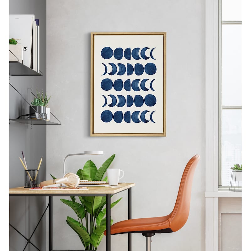 Kate and Laurel Sylvie Moon Phases Framed Canvas by Teju Reval of SnazzyHues