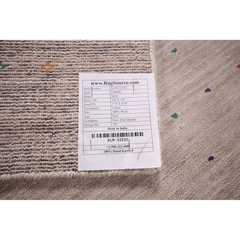 Gabbeh Indian Area Rug Hand-Knotted Beige Wool Carpet - 4'9"x 7'9"