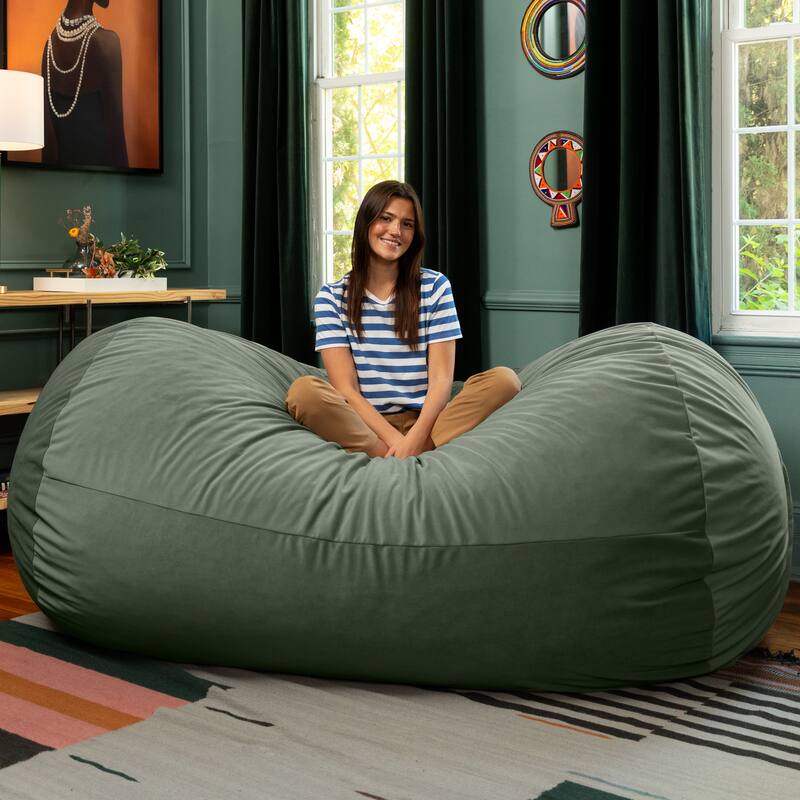 Jaxx Grand Lounger 7 Foot Bean Bag Sofa -Lush Velvet - Lush Velvet Green - Large
