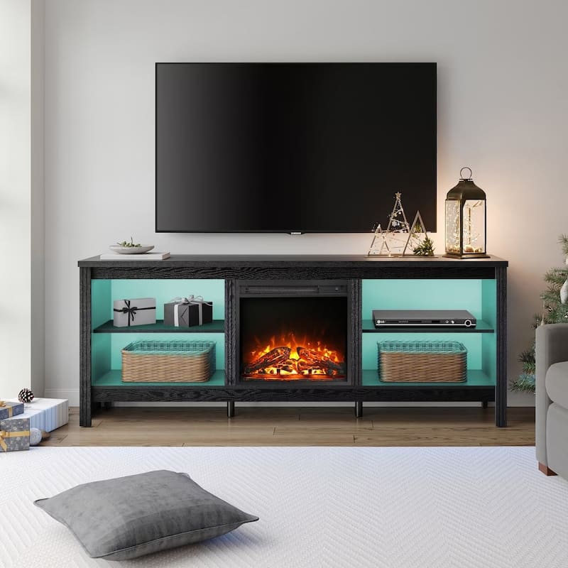 Wood Fireplace TV Stand for 75 Inch TV Entertainment Center, 70 Inch