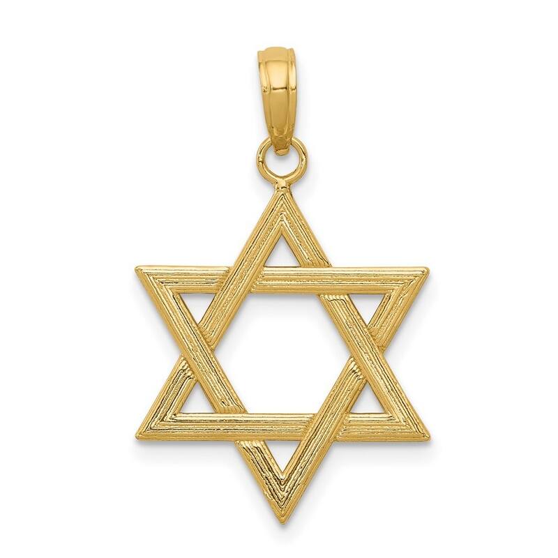 Curata 14k Yellow Gold Solid Textured 18" Polished Star of David Pendant Necklace - 18x16mm
