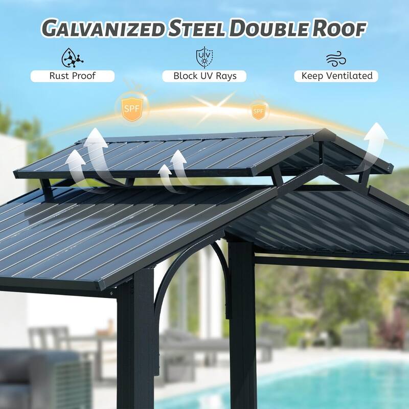 GDFStudio - Terry Outdoor BBQ Grill Gazebo with Hardtop Roof and Shelves, Aluminum Frame Patio Canopy