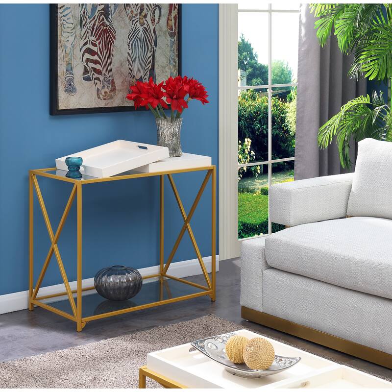 Convenience Concepts St. Andrews Console Table with Shelf and Removable Trays - White/Gold
