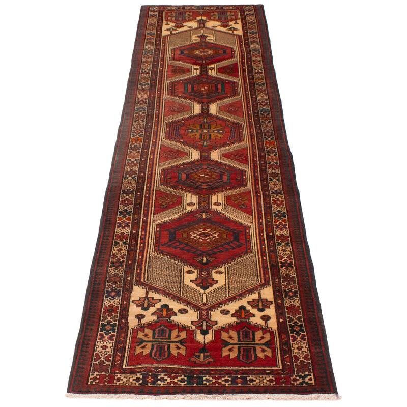 ECARPETGALLERY Hand-knotted Konya Anatolian Cream, Red Wool Rug - 3'6 x 13'9